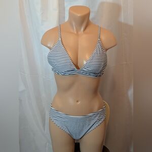 Stripe Crisscross Low Waist Bikini Set - Cupshe -Blue/White With Sarong